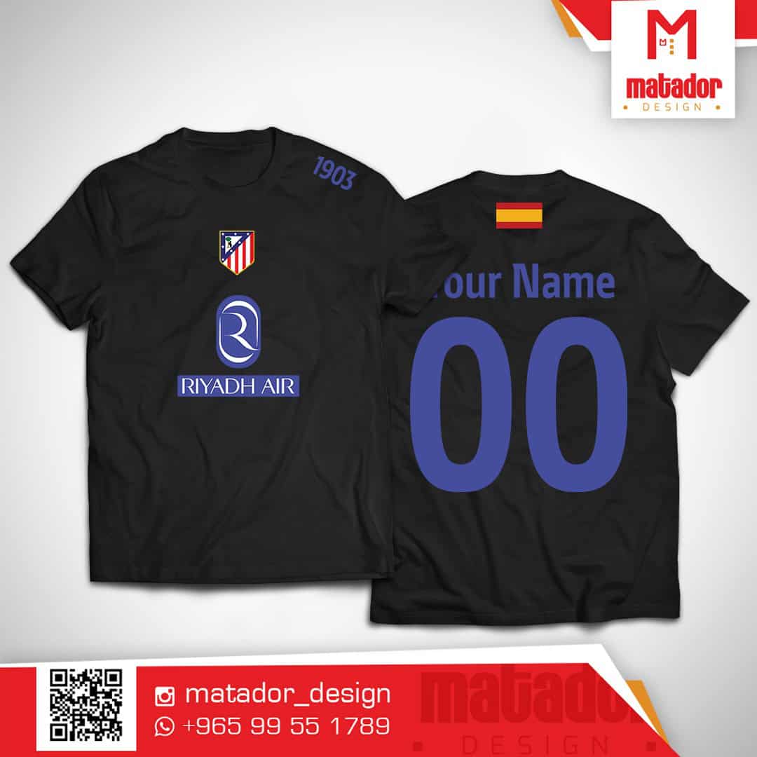 Atletico Madrid name and number (Champions League) t-shirt Matador Design